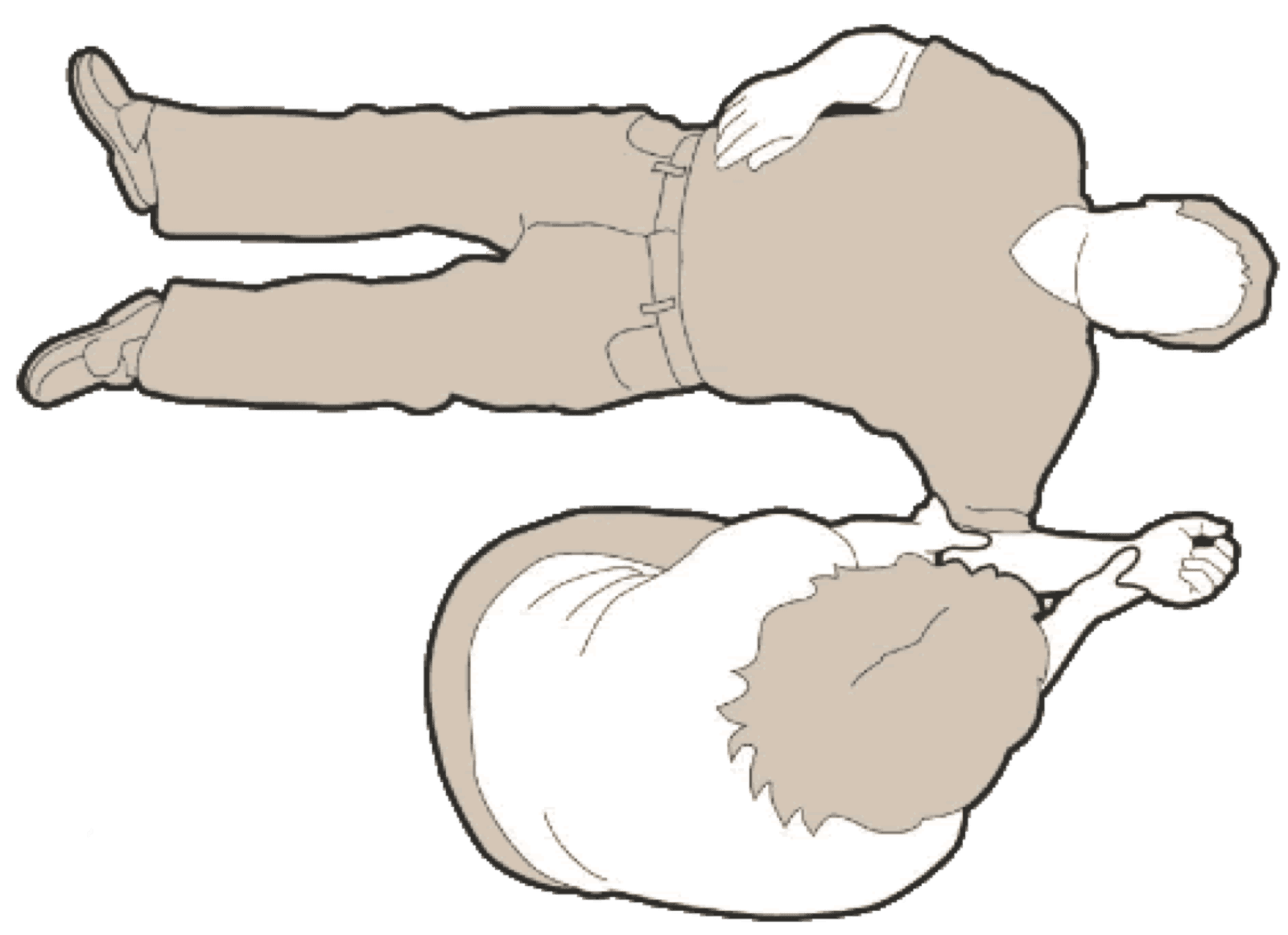 Illustration som visar en person i stabilt sidoläge jämfört med att ligga på rygg